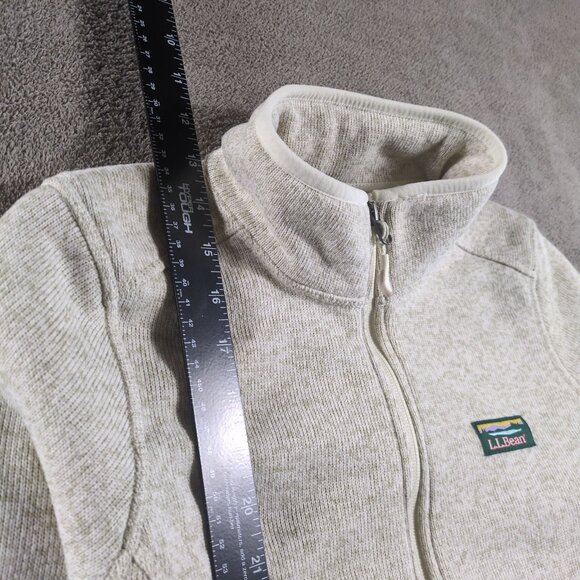 L.L. Bean Women’s M Petite Fleece Full Zip Jacket Cream Heather Zip Pockets - Picture 4 of 8